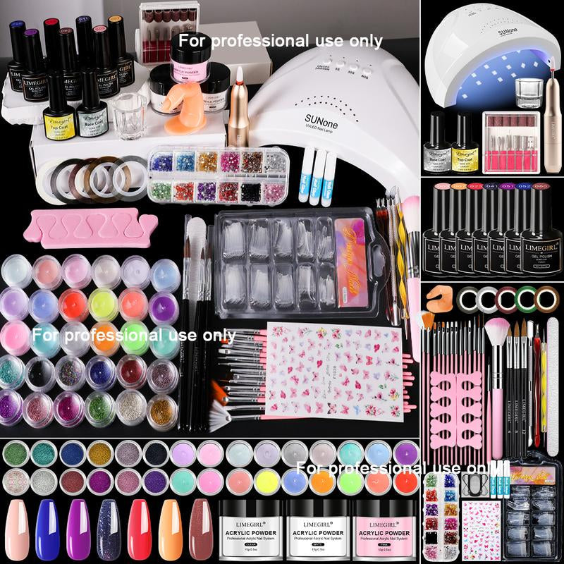 Limegirl Acrylic Nail Kit for Beginners with 75Ml ACRYLIC NAIL LIQUID Professional Nail Kit Acrylic Set with Drill Nude Acrylic Powder and Gel Nail Polish Glitter Decorations Gift for Women Manicure