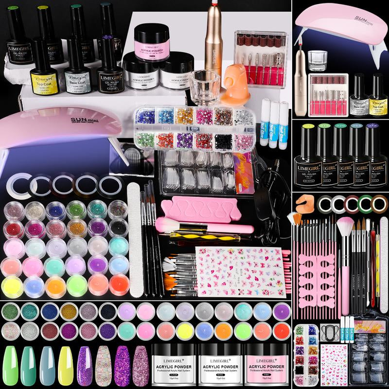 Limegirl Acrylic Nail Kit for Beginners with 75Ml ACRYLIC NAIL LIQUID Professional Nail Kit Acrylic Set with Drill Nude Acrylic Powder and Gel Nail Polish Glitter Decorations Gift for Women Manicure
